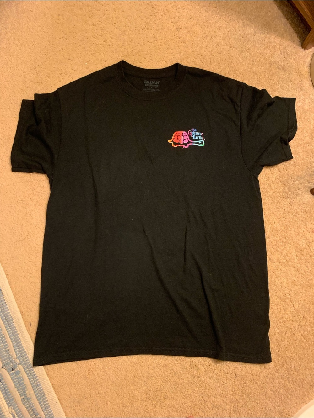 Gildan Black Graphic Tee with Colorful Greene Turtle Logo